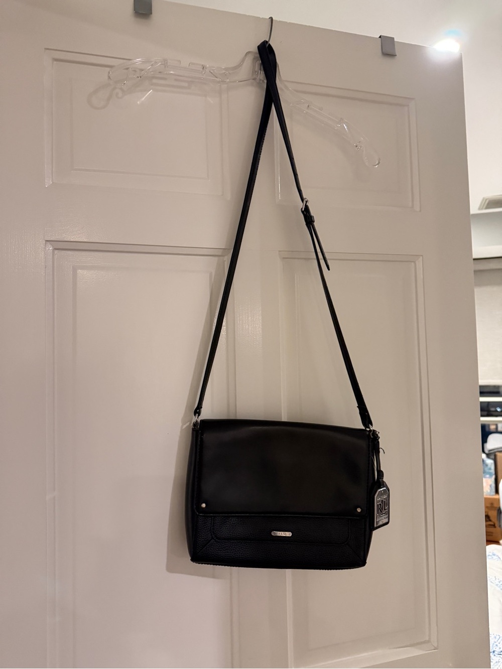 Ralph Lauren Black Leather Flap Crossbody Bag